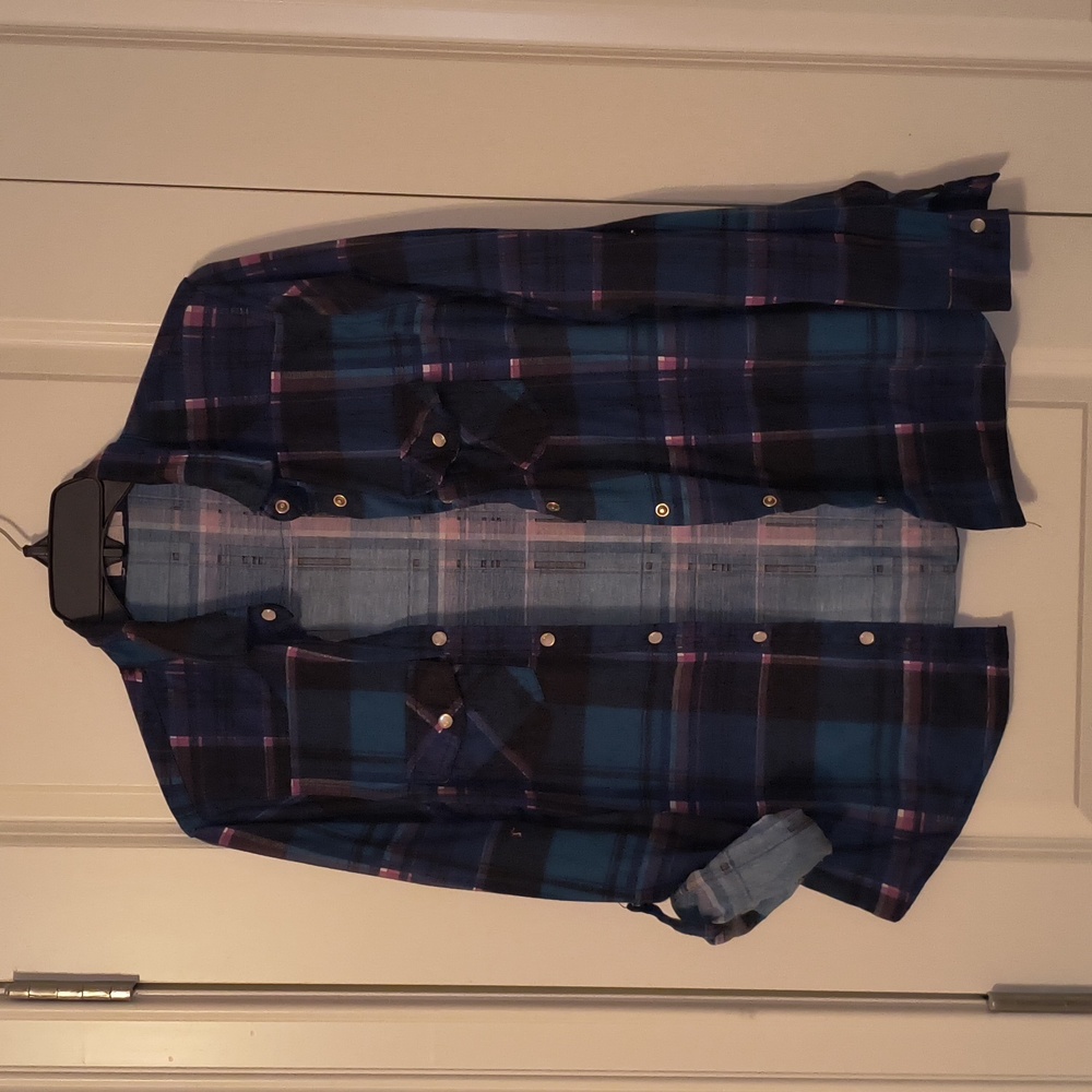 Blue/purple plaid flannel, size XL